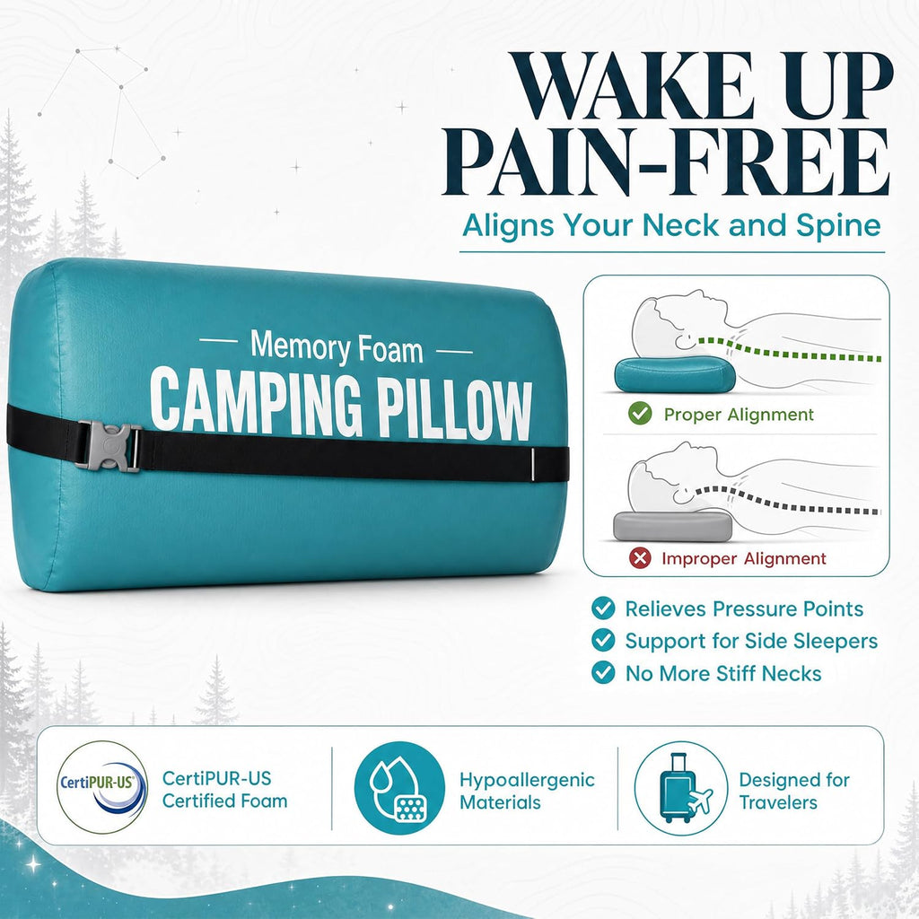 Vaverto Small Memory Foam Bed Pillow for Camping - Compressible Medium Firm, Breathable Cover, Machine Washable, Ideal Backpacking