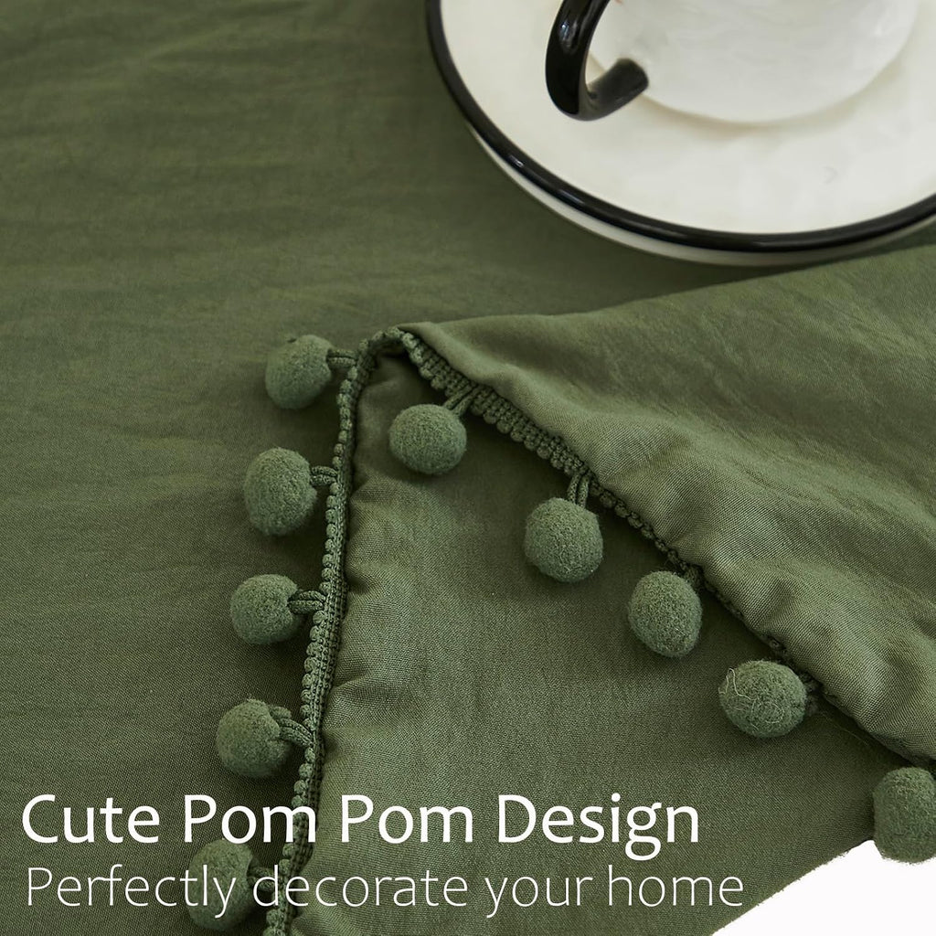 Moveover Dark Green Pom Poms Pillowcases King, Green Pillowcases Set of 2, 100% Soft Washed Microfiber, Army Green Ball Fringe Pillow Cover…