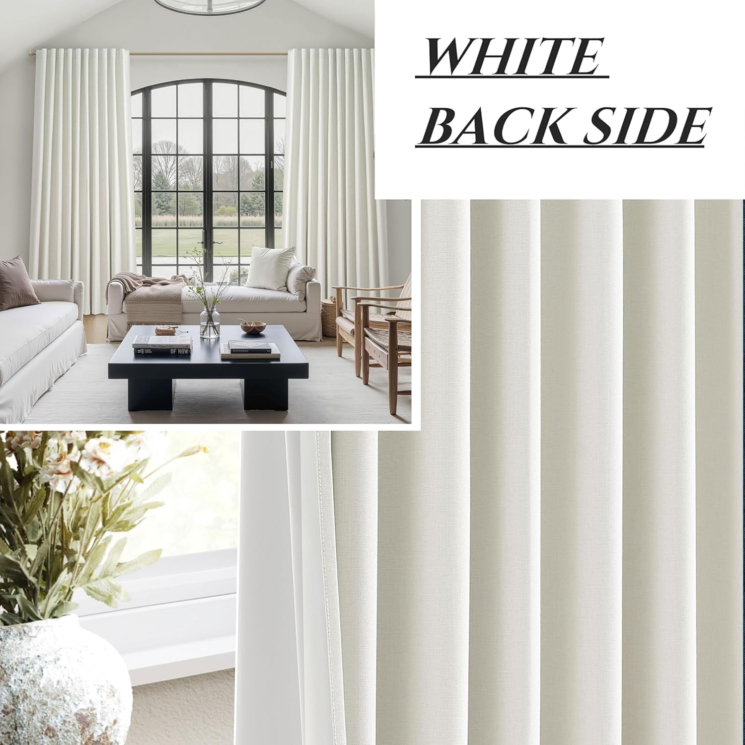 Qjmydeco Cute Blackout Curtains 60 Inches Extra Wide Linen 96 Inch Length for Living Room/Sliding Glass Door, Pleated Heavy Duty Thermal Dra…