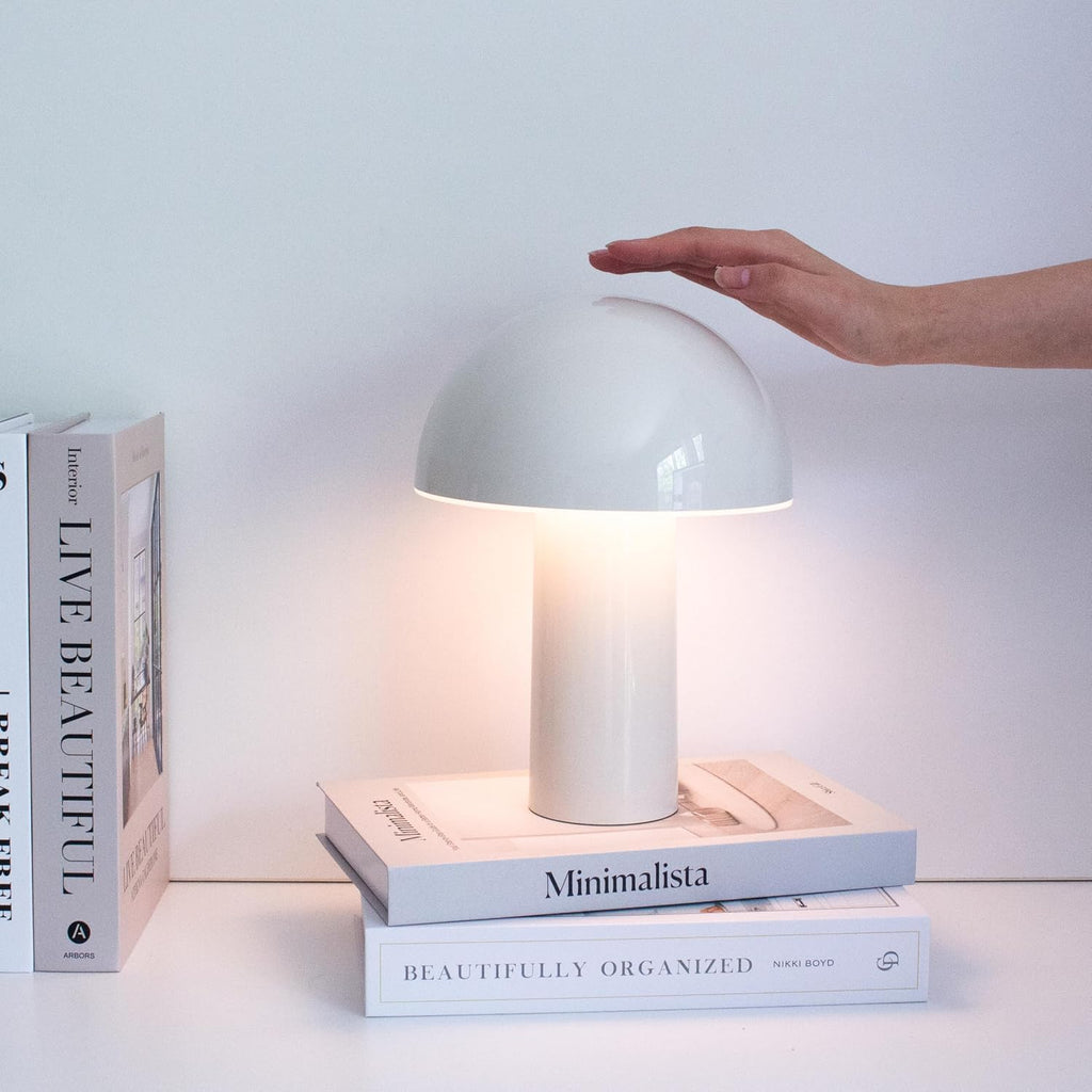 Brightech Celia Table Lamp – 10" Touch-Controlled Mushroom Small Lamp, Cordless & Dimmable LED, Portable Bedside Night Light, Sustainable M…