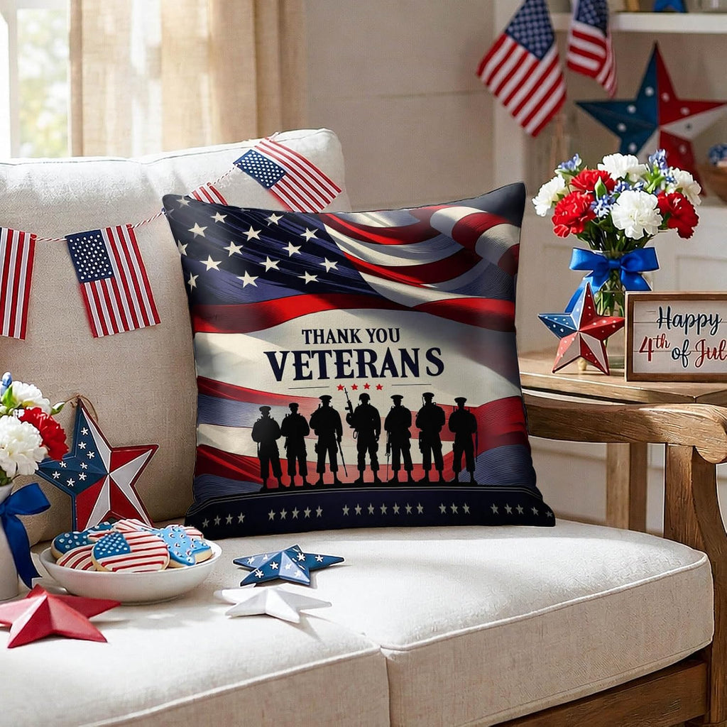 BlissYard Throw Pillow Covers 18x18 Set of 2 Thank You Veterans Pillow Covers Decorative American Flag Pillow Covers Veterans Day…