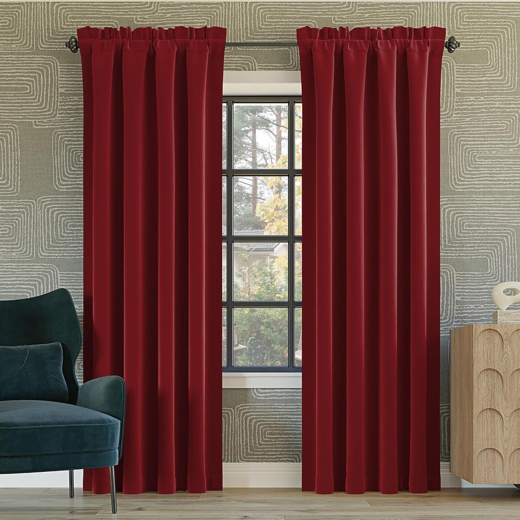 Sun Zero Oslo Theater Grade Extreme 100% Blackout Rod Pocket Curtain Panel, 52" x 63", Holiday Red
