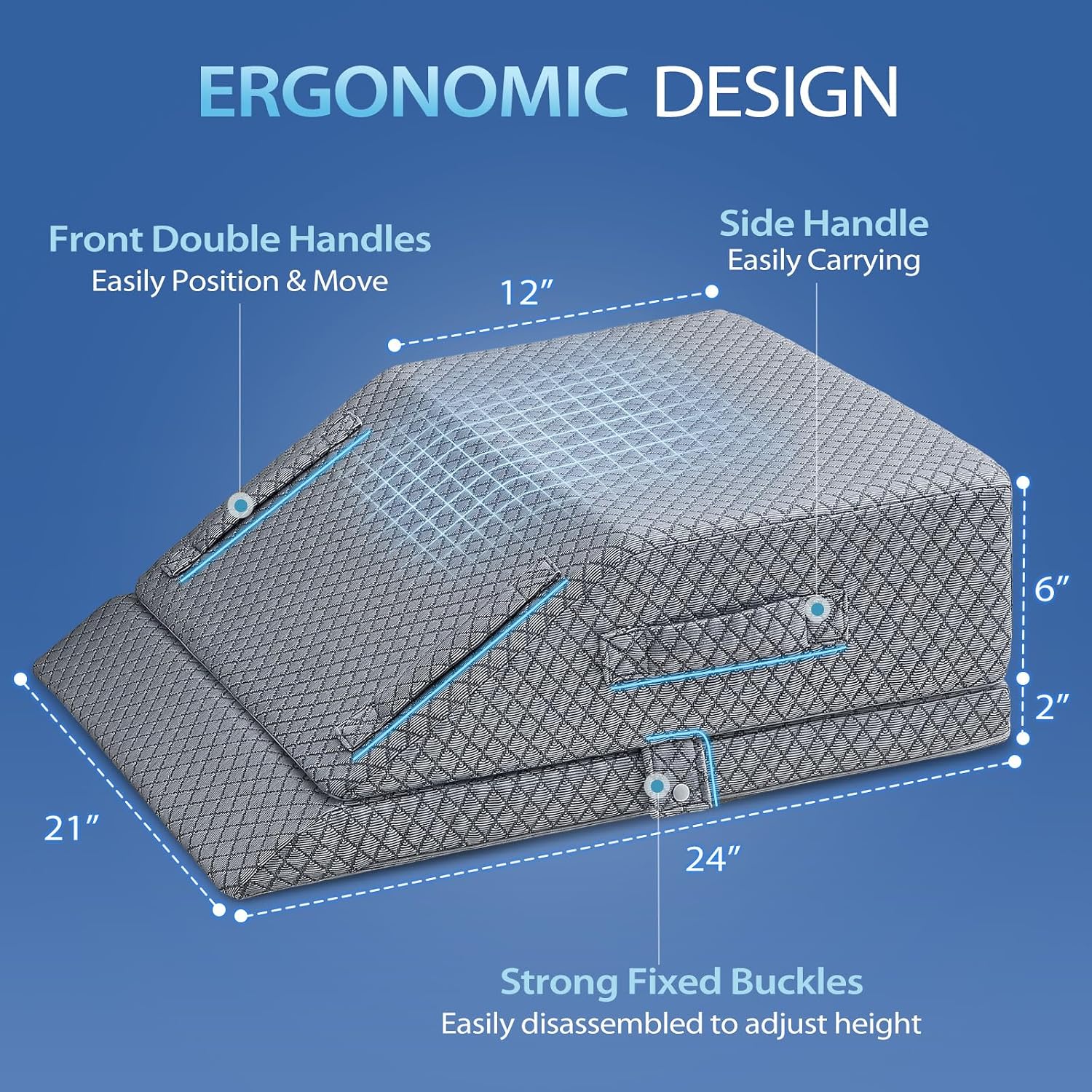 Wellsin 2 Height Adjustable Wedge Leg Pillow for Elevation, Memory Foam Leg Elevation Pillows for Swelling with 3 Handles and Washable Cover