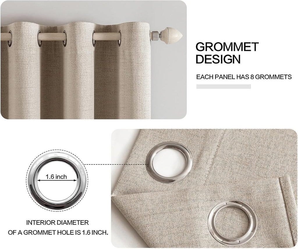 Miulee Linen Textured Curtains Solid 100% Blackout for Bedroom Thermal Insulated Taupe Grommet Room Darkening Curtains & Drapes Luxury Deco…