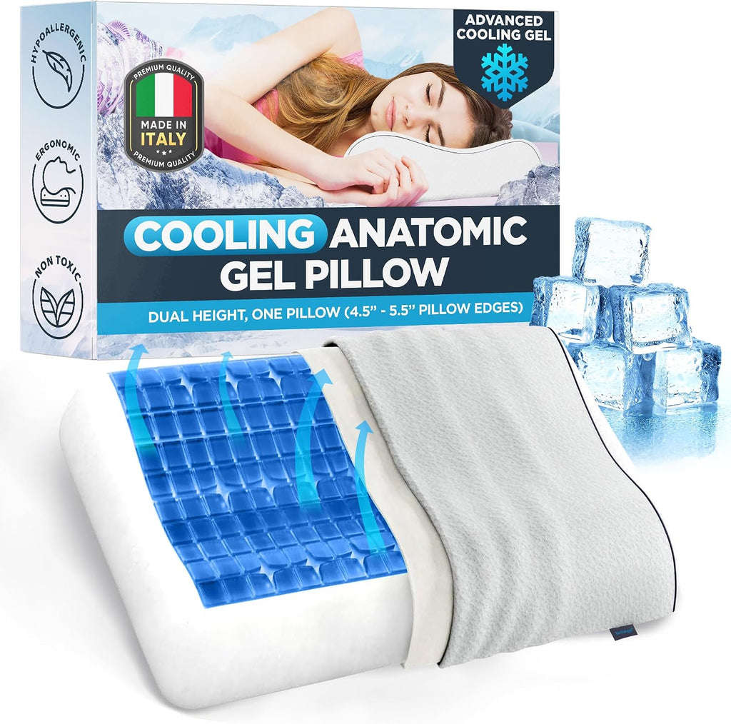 Technogel Anatomic Cooling Gel Pillow – Dual-Height (5.5" & 4.5") Cervical Spine Support, Memory Foam Base, Pillow for Neck, Washable Cove…