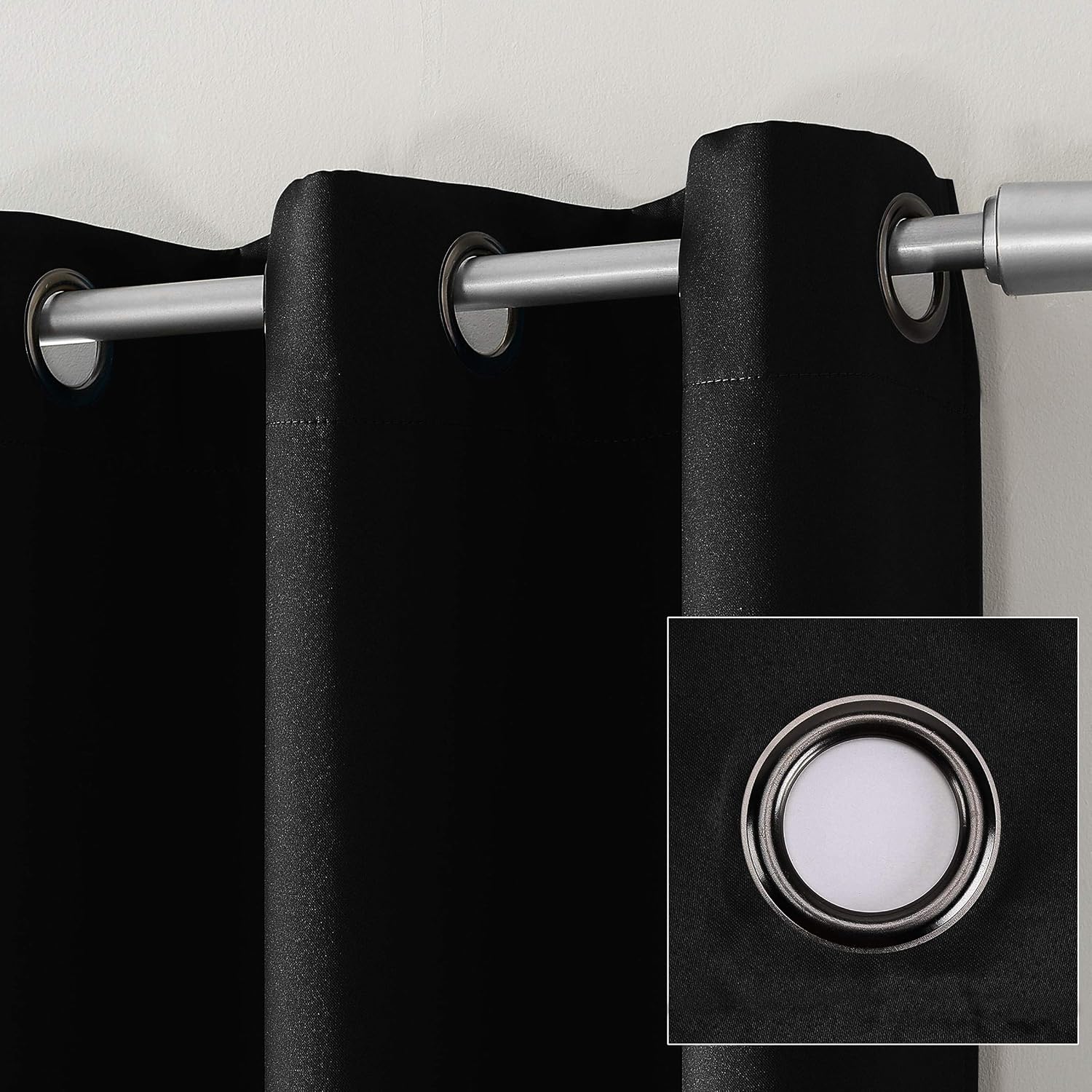 Sun Zero Nordic 2-pack Theater Grade Extreme 100% Blackout Grommet Curtain Panel Pair, 52" x 96", Black