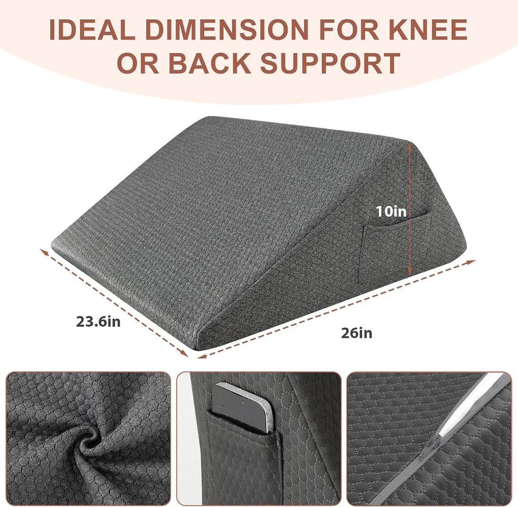 Bedluxe Knee Wedge Pillow - Memory Foam Leg Support for Sleeping, Post Surgery Triangle Pillow Wedge, Leg Elevation, Knees Hip Back (23.6 x…