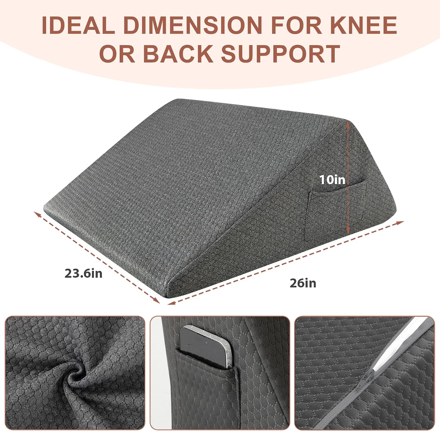 Bedluxe Knee Wedge Pillow - Memory Foam Leg Support for Sleeping, Post Surgery Triangle Pillow Wedge, Leg Elevation, Knees Hip Back (23.6 x…