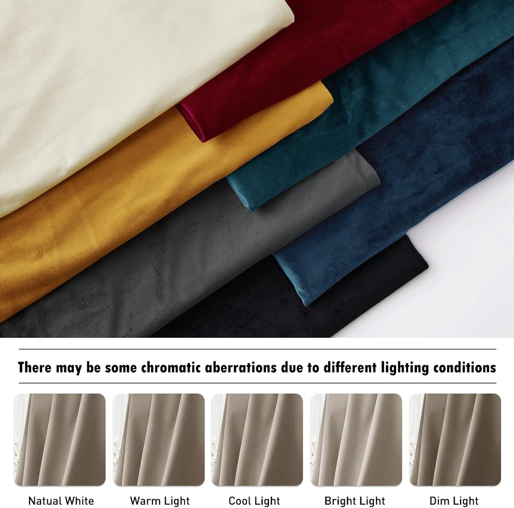 Rybhome RYB HOME Camel Beige Velvet Curtains for Bedroom Living Room, Thermal Insulated Privacy UV Heat Blocking Luxurious Soft Rod Pocket…