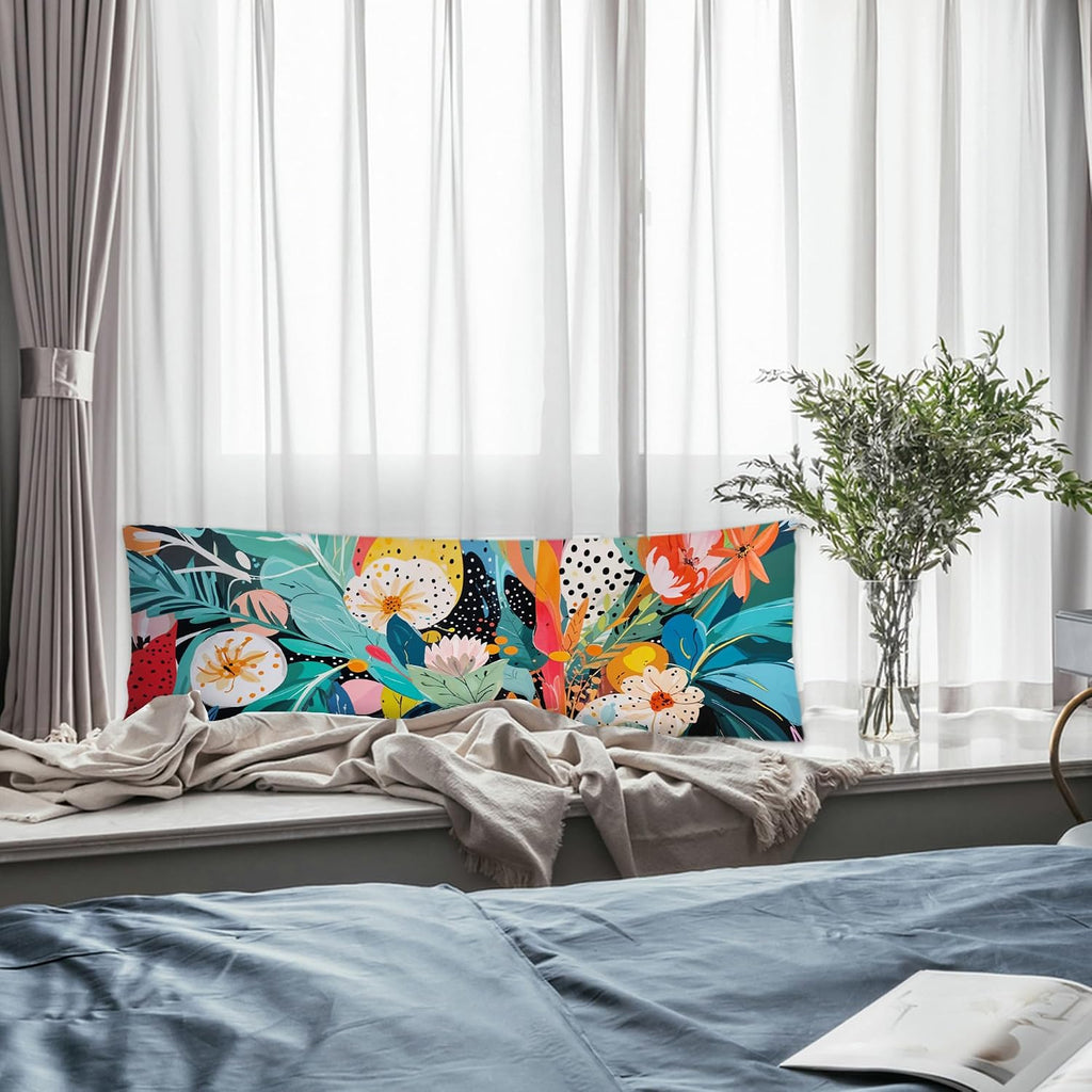 Abstract Boho Tropical Floral Body Pillow Covers 20x54, Trendy Maximalist Eclectic Colorful Botanical Long Body Pillow Case Cover with…