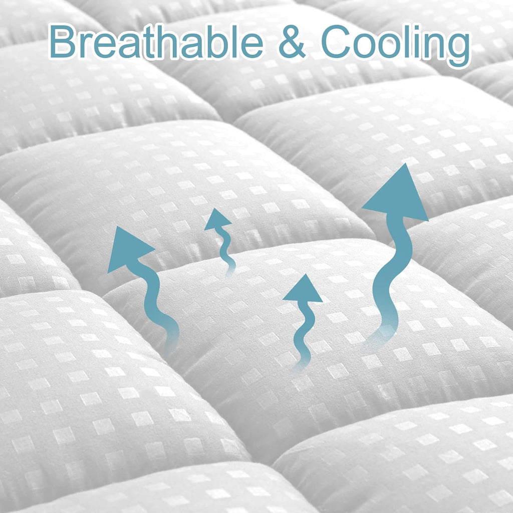 HYLEORY King Mattress Pad Quilted Fitted Mattress Protector Cooling Pillow Top Mattress Cover Breathable Fluffy Soft Mattress Topper with…