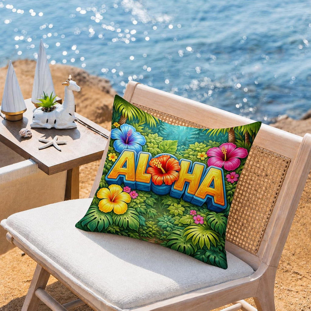 BlissYard Hawaiian Aloha Decorative Pillow Covers 18x18 Set of 2 Tropical Floral Pillow Covers Summer Island Cushion Covers for Sofa…