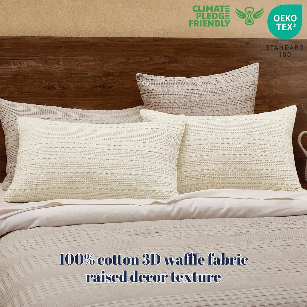 Phf 100% Cotton Waffle Pillow Shams Standard Size, 2 Pack 20" x 26" Soft Skin-Friendly Pillowcases, No Filling, Aesthetic Woven and Breatha…