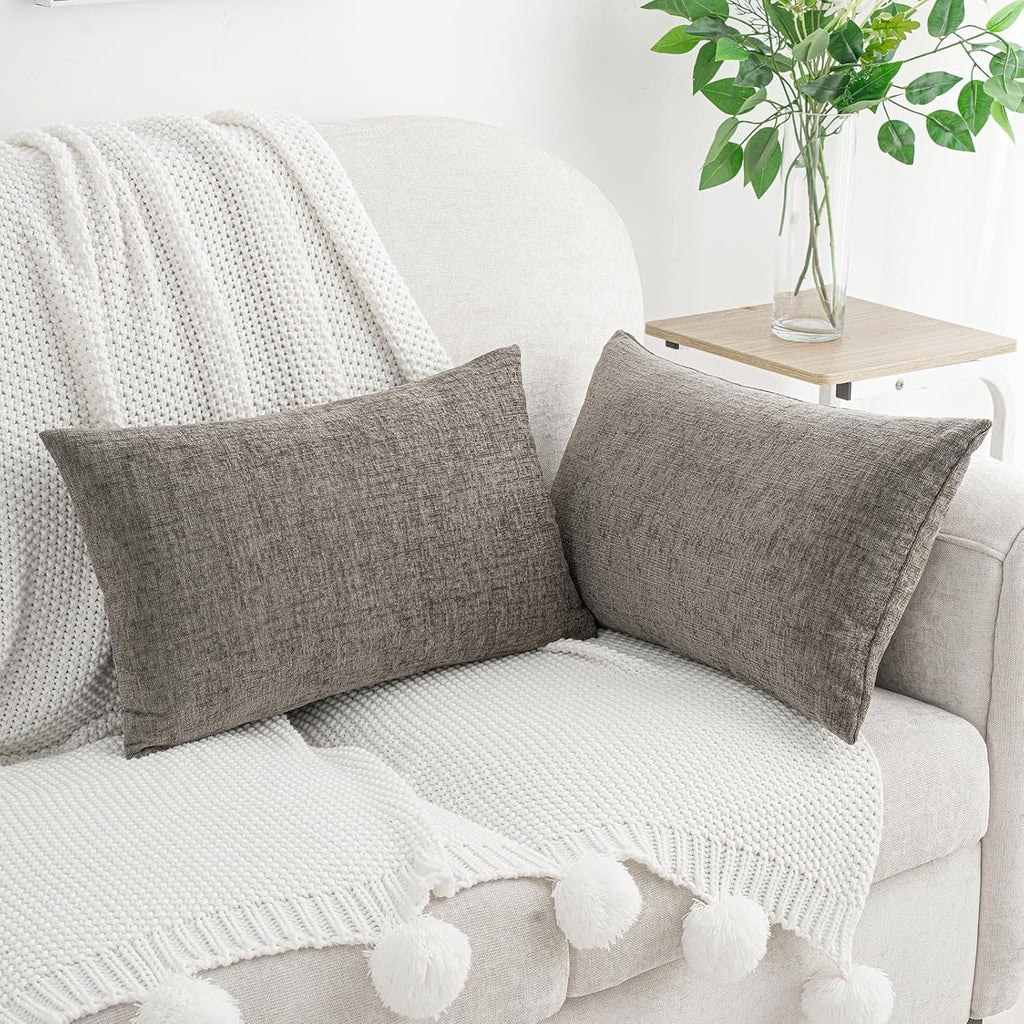 Hwy50 HWY 50 Dark Gray Lumbar Pillow Covers 12x20 Inch Pack of 2, Soft Chenille Decorative Throw Pillow Covers Farmhouse for Couch Sofa Liv…