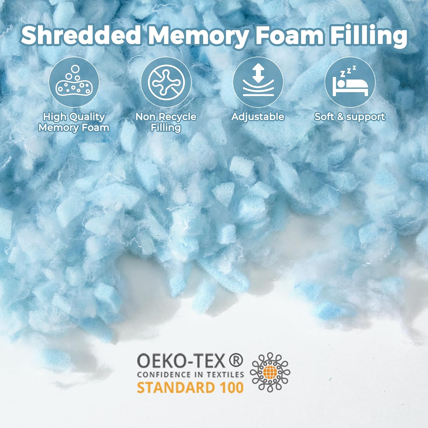 Wolki Queen Size Pillows Set of 2 Shredded Memory Foam Pillows 2 Pack, Adjustable Cooling Pillow for Side Sleepers, Back, Stomach, Hot Slee…