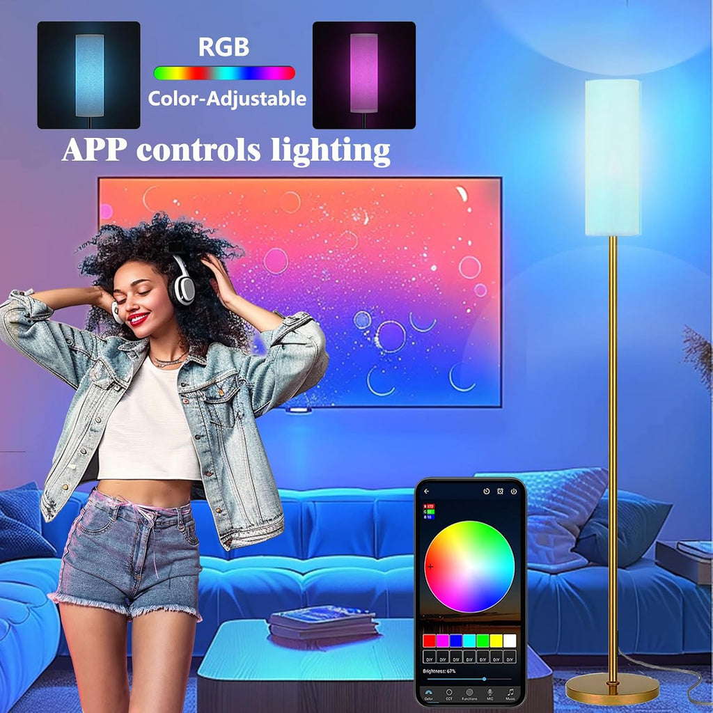 Qaubauyt Smart LED Floor Lamp with APP Control & RGB Colors - Dimmable Standing Lamp for Living Room, Bedroom, Gaming - Remote, Timer, 9W…