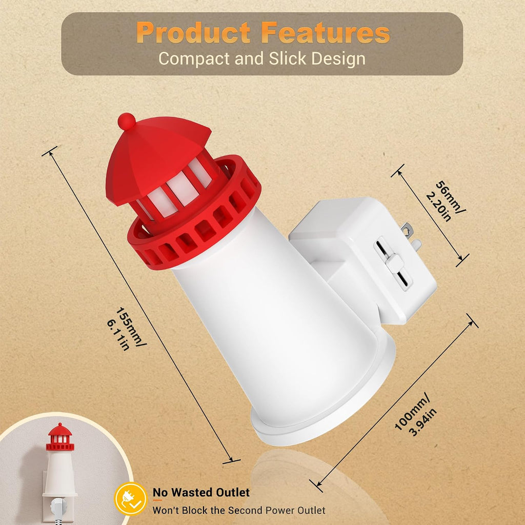 JandCase Night Lights Plug into Wall,3D Printed Beacon Night Light,3000K Plug in Nightlight with Dusk to Dawn Sensor,0-100LM Adjustable…