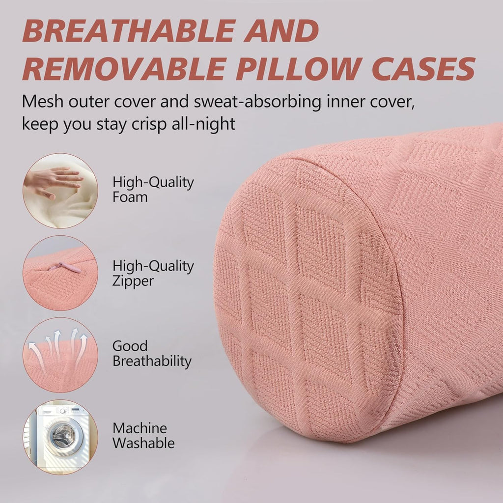 Cozyth 3.1" H Small Cervical Roll Pillow, Medium Soft Memory Foam Neck Round Pillow Cylinder Bolster Pillow for Sleeping, Round Neck Su…
