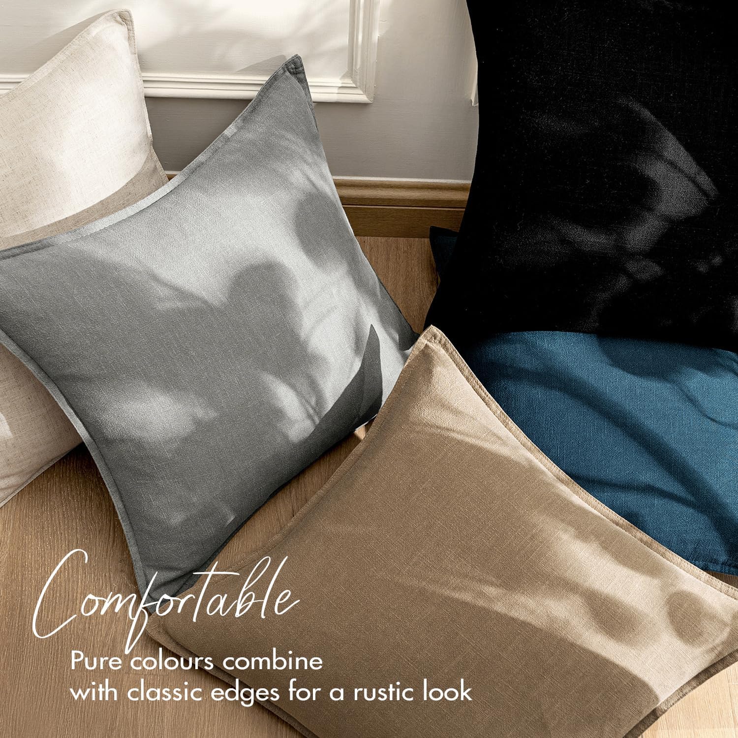 EMEMA Decorative Linen Throw Pillow Covers 24x24 Inch Navy Blue Boho Farmhouse Neutral Couch Throw Pillows for Bed Pack of 2 Accent…