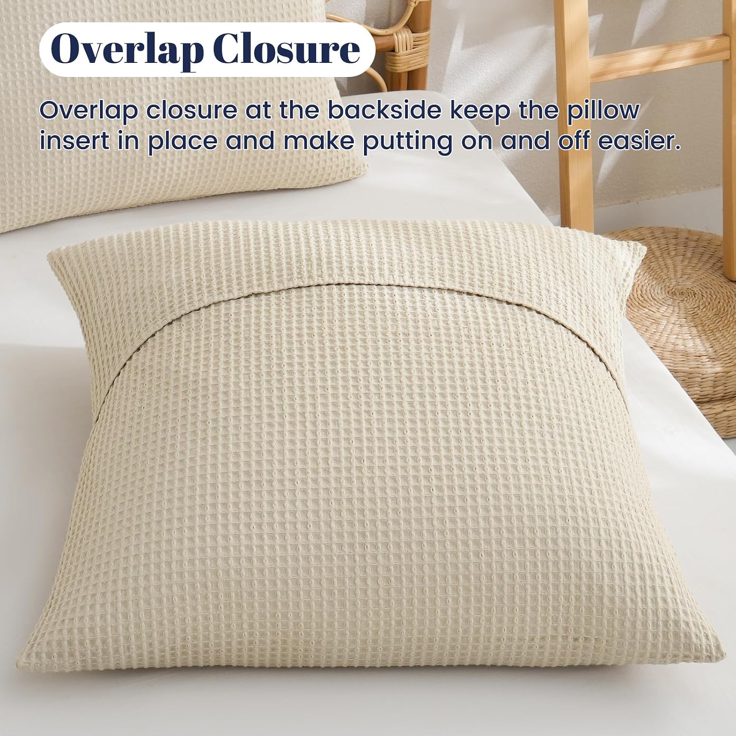 Phf 100% Cotton Waffle Weave Euro Shams 26"X26", No Filling, 2 Pack Elegant Home Decorative Euro Throw Pillow Covers for Bed Couch Sofa, Li…