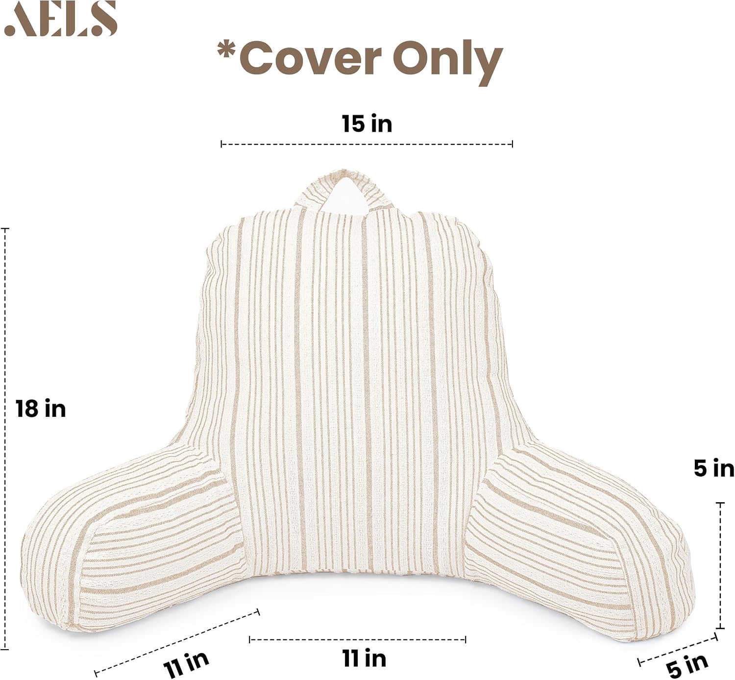 Aels Reading Pillow Replacement Cover (No Insert) with Arms and Pockets, 18" Beige with Light Brown Stripes Textured Backrest Pillow Cover…