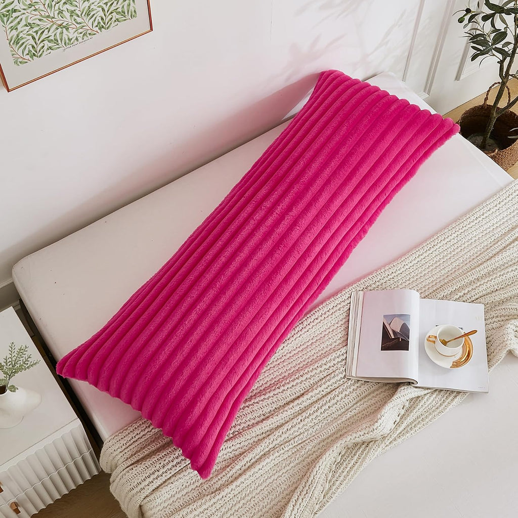Memfydu Full Body Pillow with Fluffy Stripe Faux Fur Removable Cover, Long Bed Pillow Adult 20x54 Inches for Side Sleeper and Pregnancy, Ho…