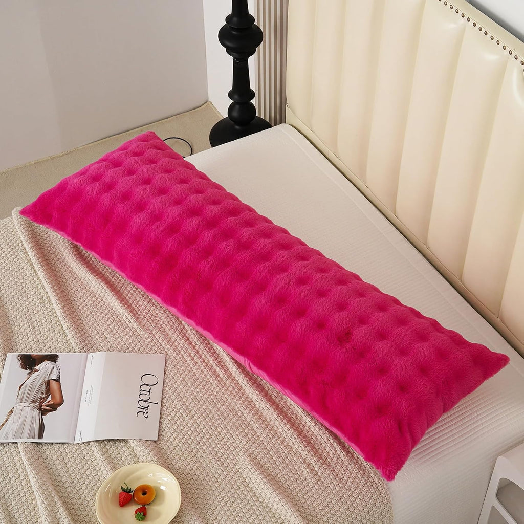 Uhamho Fluffy Faux Fur Body Pillowcase, Luxury Bubble Waffle Carved Plush Long Size 21"x54" Body Pillow Cover for Adults and Children Soft…