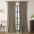 Guken Light Camel Linen 100% Blackout Curtains 96 Inch Long 2 Panels Set Back Tab Light Blocking Black Out Thermal Insulated Textured Curta…