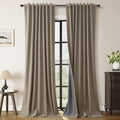 Guken Light Camel Linen 100% Blackout Curtains 120 Inch Long 2 Panels Back Tab Hook Belt Rustic Textured Black Out Privacy Curtain for Room…