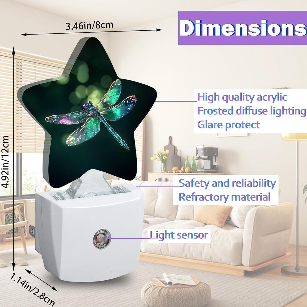 Glitter Dragonfly Night Lights Plug Into Wall, Green Dusk to Dawn Light Sensor Night Light for Kids, Energy Efficient Sleep Friendly Lamp…
