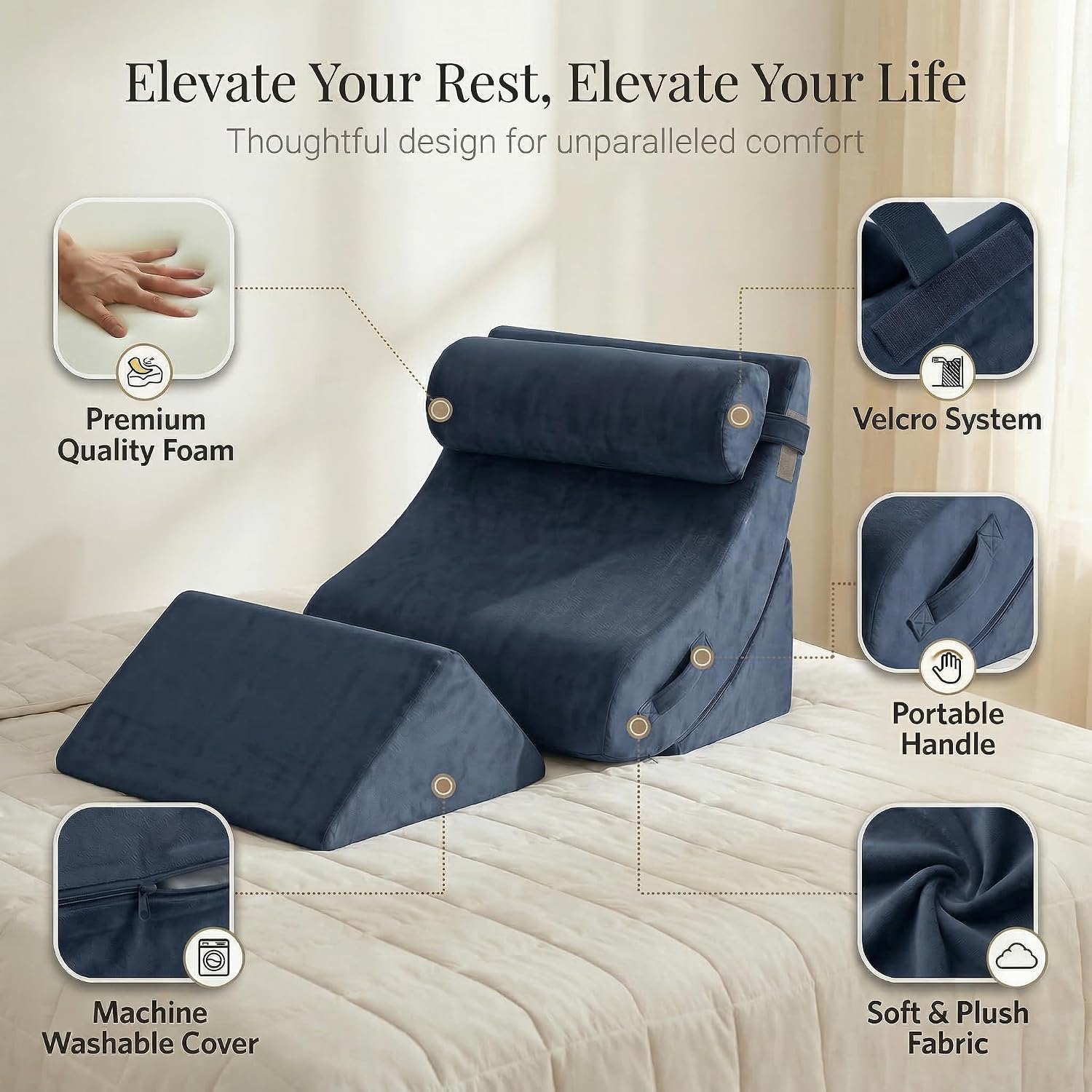 Axelrod 4PCS Orthopedic Bed Wedge Pillow Set, Post Surgery Foam for Back, Neck and Leg Comfortable & Adjustable Pillows- Anti Snoring, Hear…