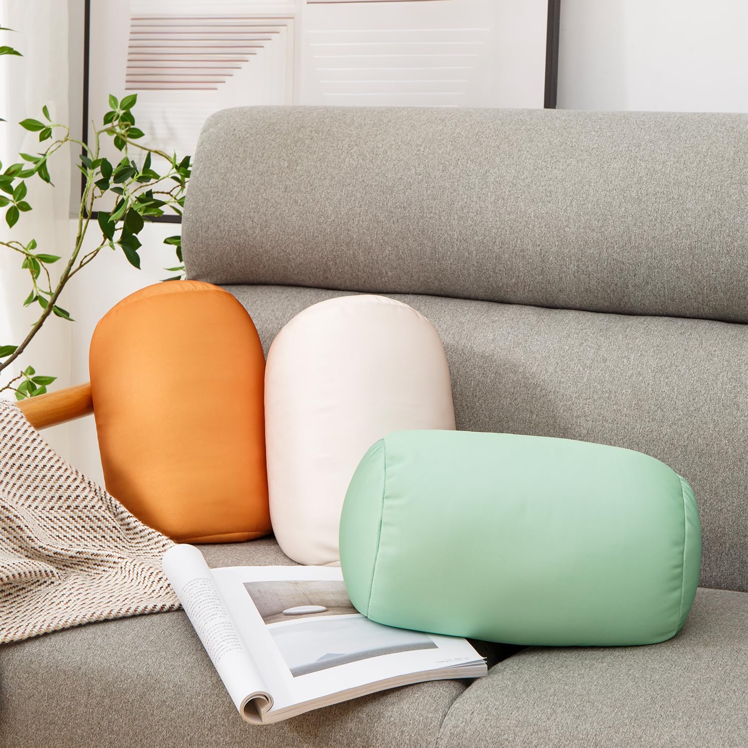 Squish Bean Bed Microbead Pillow Bolster Tube Body Pillow Smooth Cool Touch Fabric Neck & Back Support Throw Travel Pillow Fun Colors…
