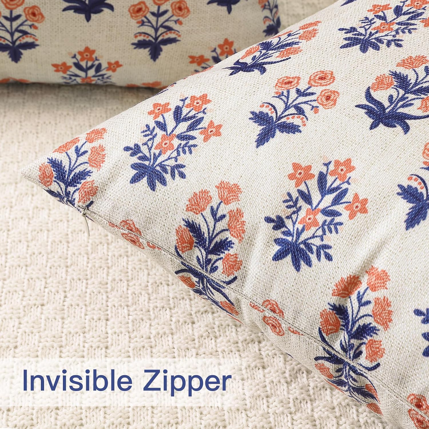 OTOSTAR Floral Print Pillow Covers 16x24 Inch Pack of 2 Double-Sided Navy Blue Orange Flower Lumbar Throw Pillow Covers Farmhouse Rustic…