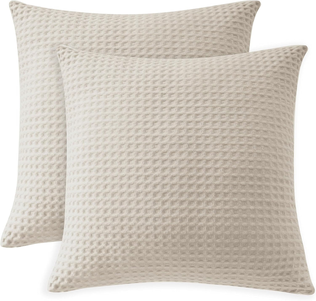 ZaizaiHome 100% Egyptian Cotton 600 TC Waffle Weave Throw Pillow Covers 2 Pack, Ultra Soft Breathable Euro Pillow Shams Covers, Decorative…
