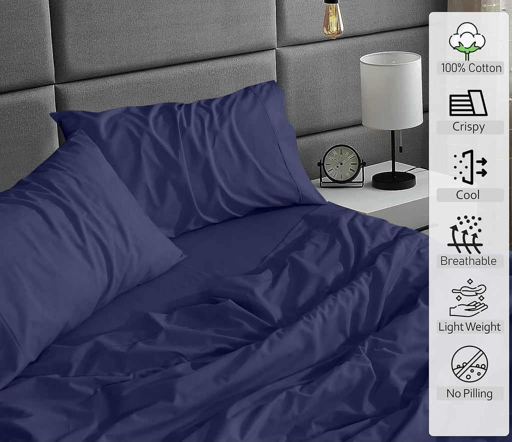 Ruvanti 100% Cotton Percale Sheets King Size – Crisp Cooling Bed Sheets for Hot Sleepers, Deep Pocket 16”, Soft Breathable & Durable Hotel-…