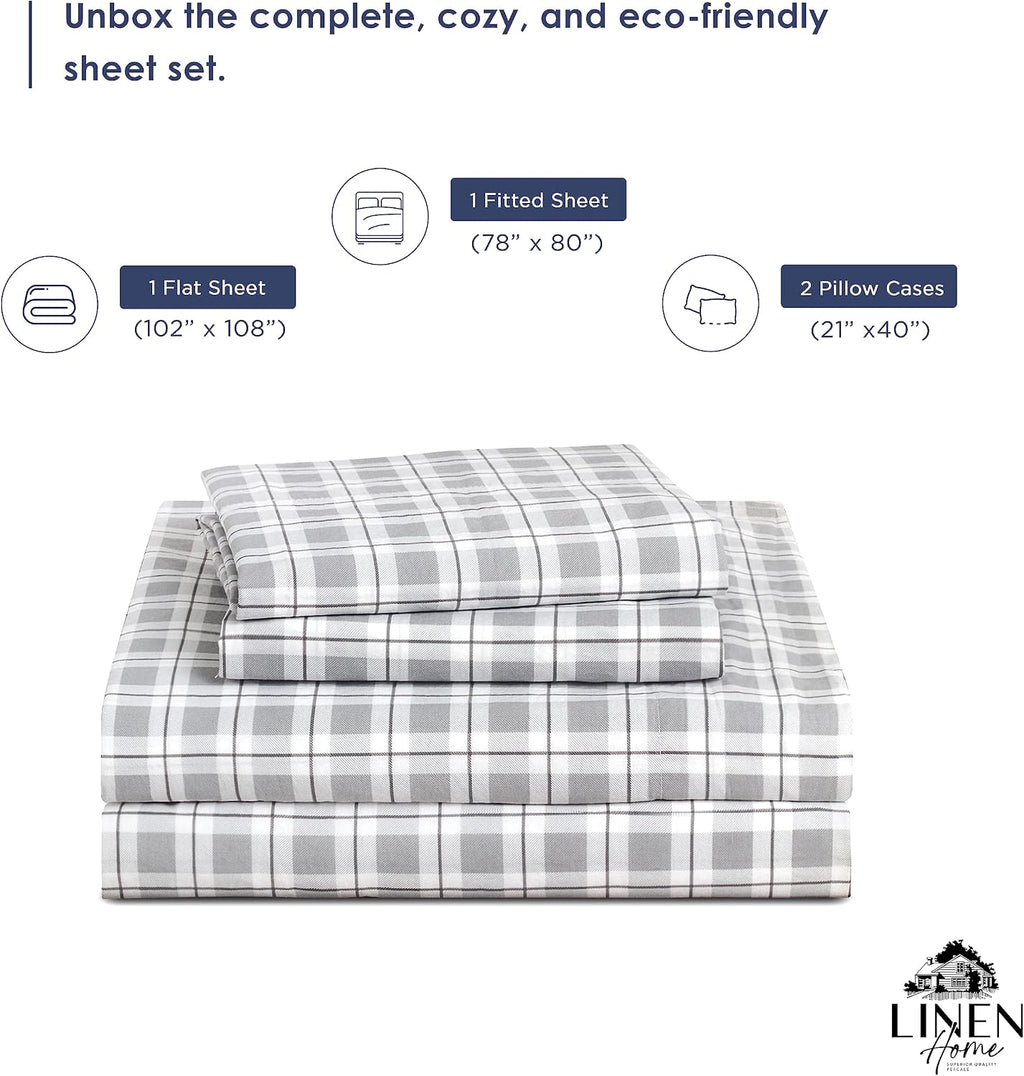 Linen Home Cotton Lyocell Blend Percale Sheet Set King Size - 4 Piece Deep Pocket Bedding, Pre-Washed & Shrunk, Crisp Cooling Fabric…