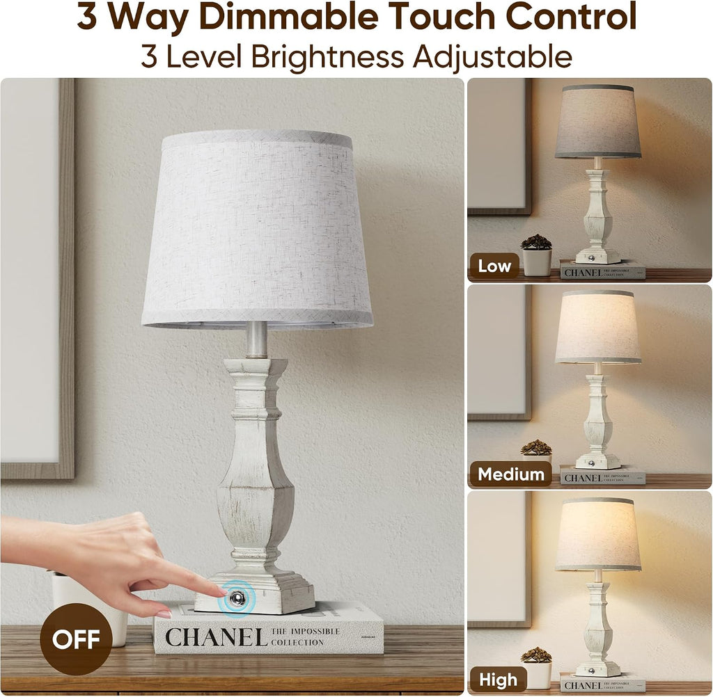 ROTTOGOON Dimmable Table Lamps Set of 2, Rustic Farmhouse Table Lamps for Living Room Bedroom, Bedside Desk Lamps for End Tables, Touch…