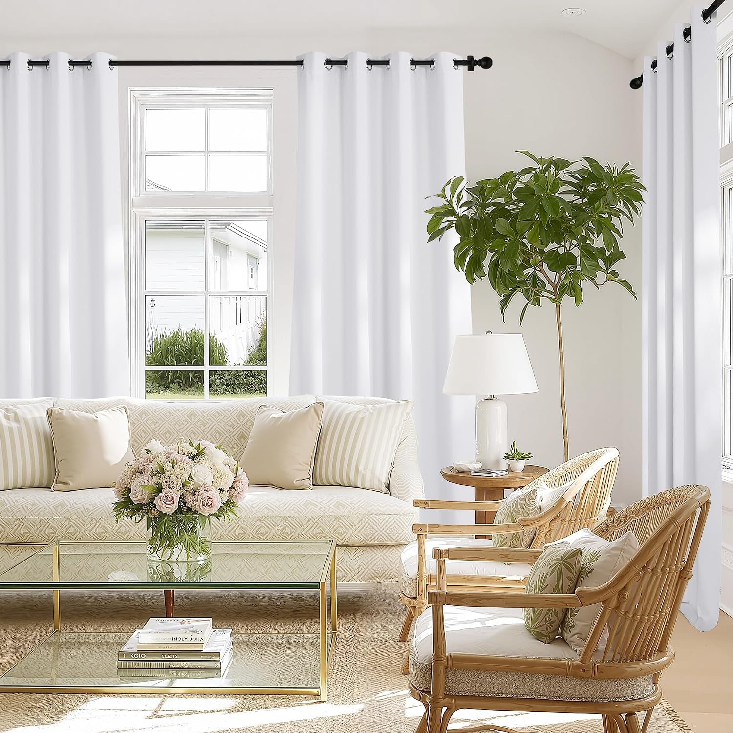 Nicetown White Blackout 78 inch Curtains for Doorway, Grommet 100% Blackout Curtains Room Darkening Thermal Window Treatments for Bedroom/L…