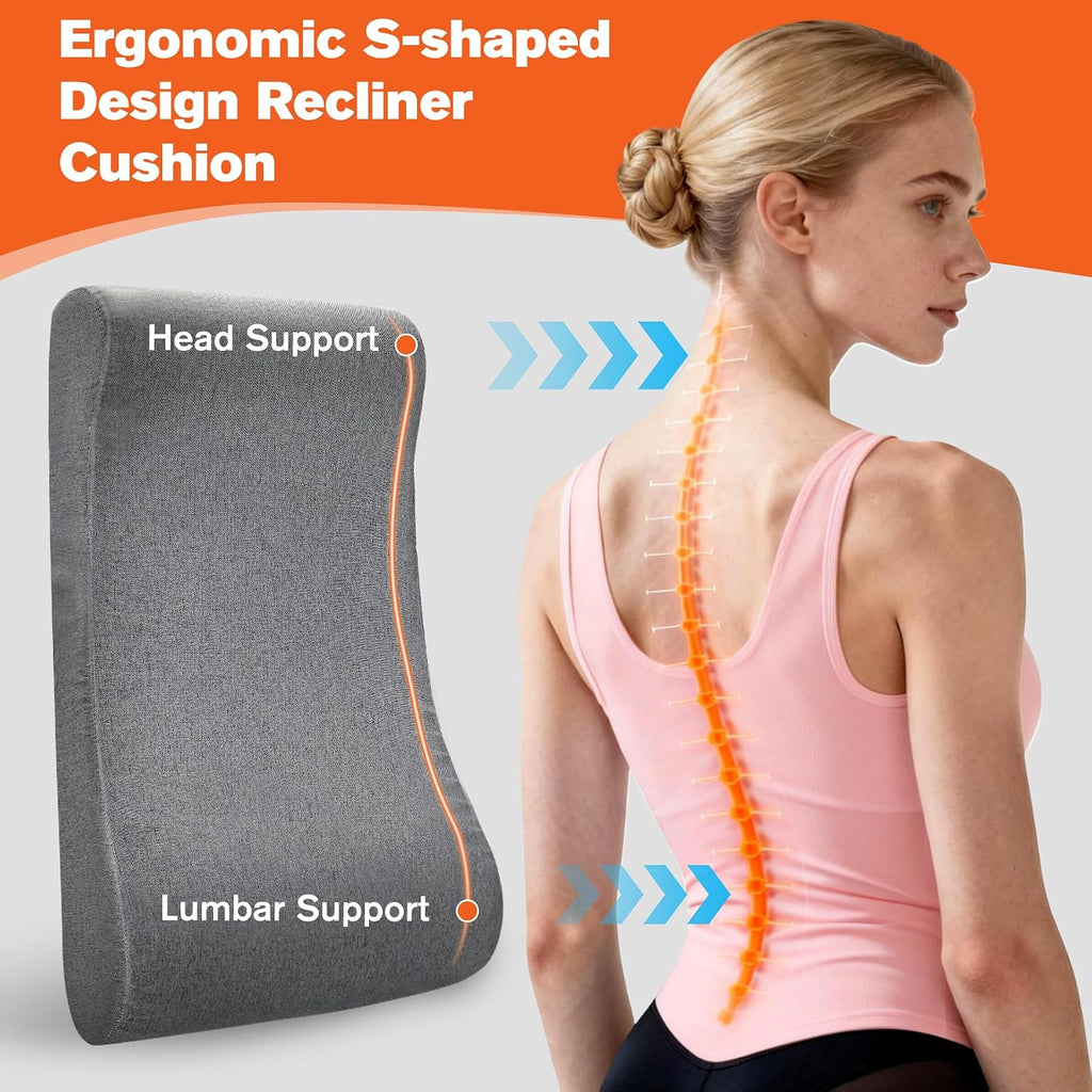 JZHLLA Recliner Neck and Lumbar Support Cushion for Recliner Couch & Glider Chair, Ergonomic S-Shaped Backrest Pillow, Breathable…