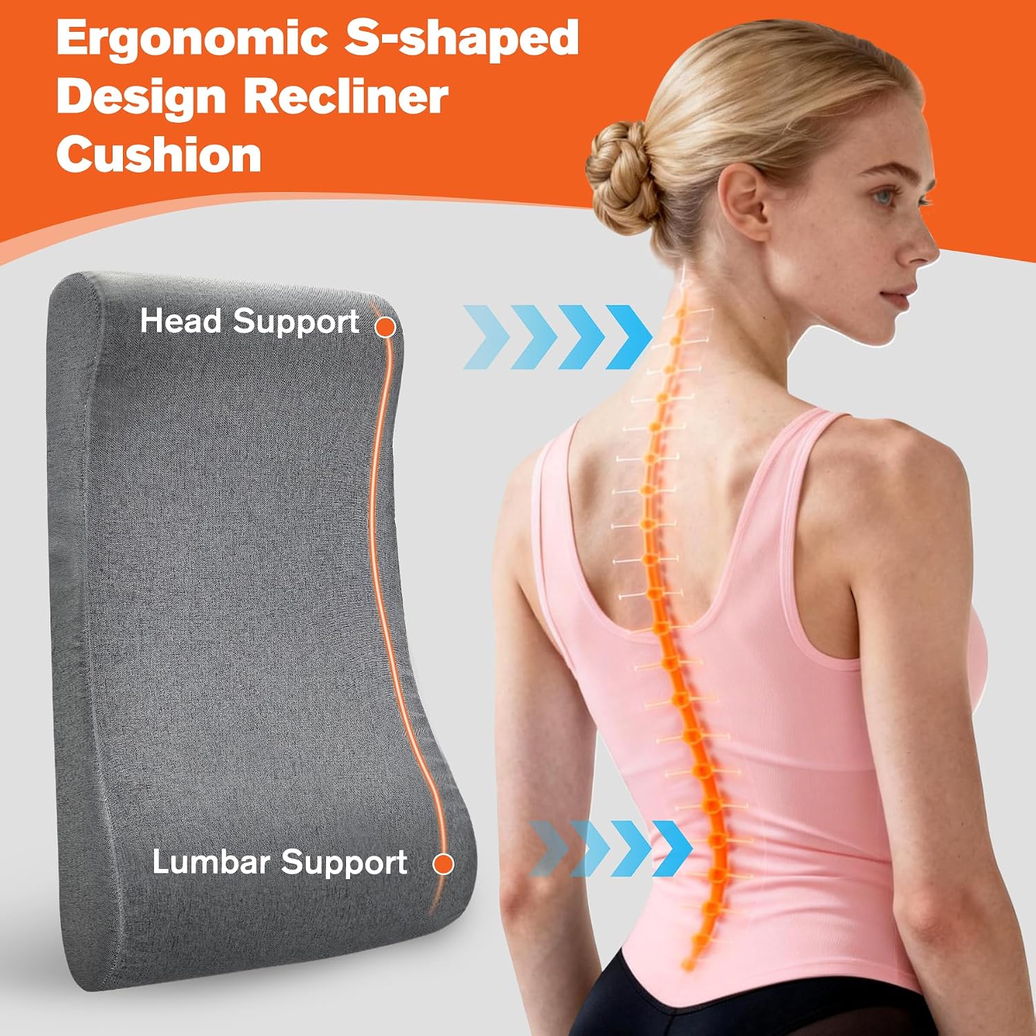 JZHLLA Recliner Neck and Lumbar Support Cushion for Recliner Couch & Glider Chair, Ergonomic S-Shaped Backrest Pillow, Breathable…