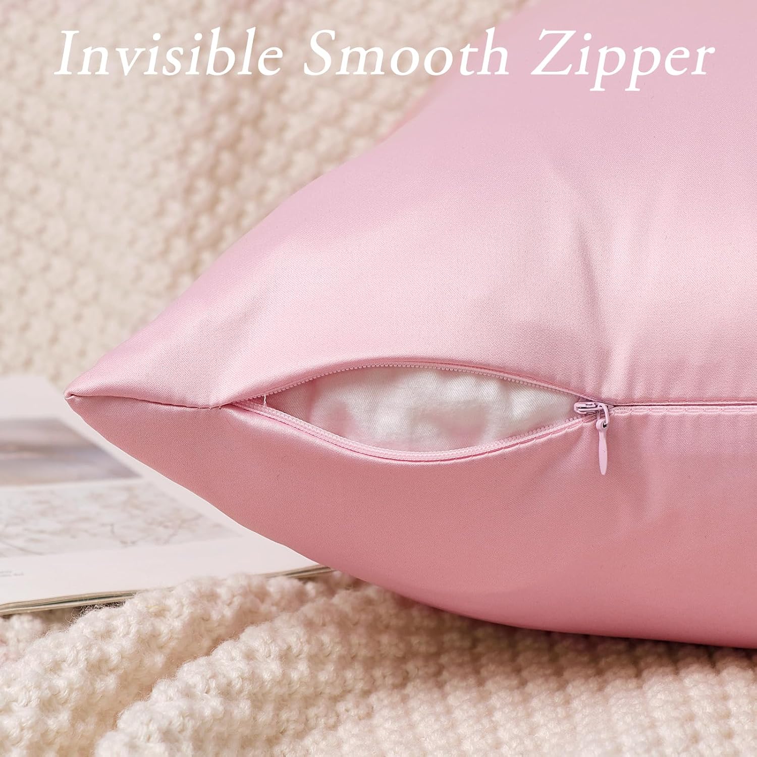 Faylapa 4 Pack Satin Throw Pillow Cases, Baby Pink Heavy Silk Satin Decorative Pillow Covers Solid Dyed Soft Pillow Cover Home Decor,20" x…