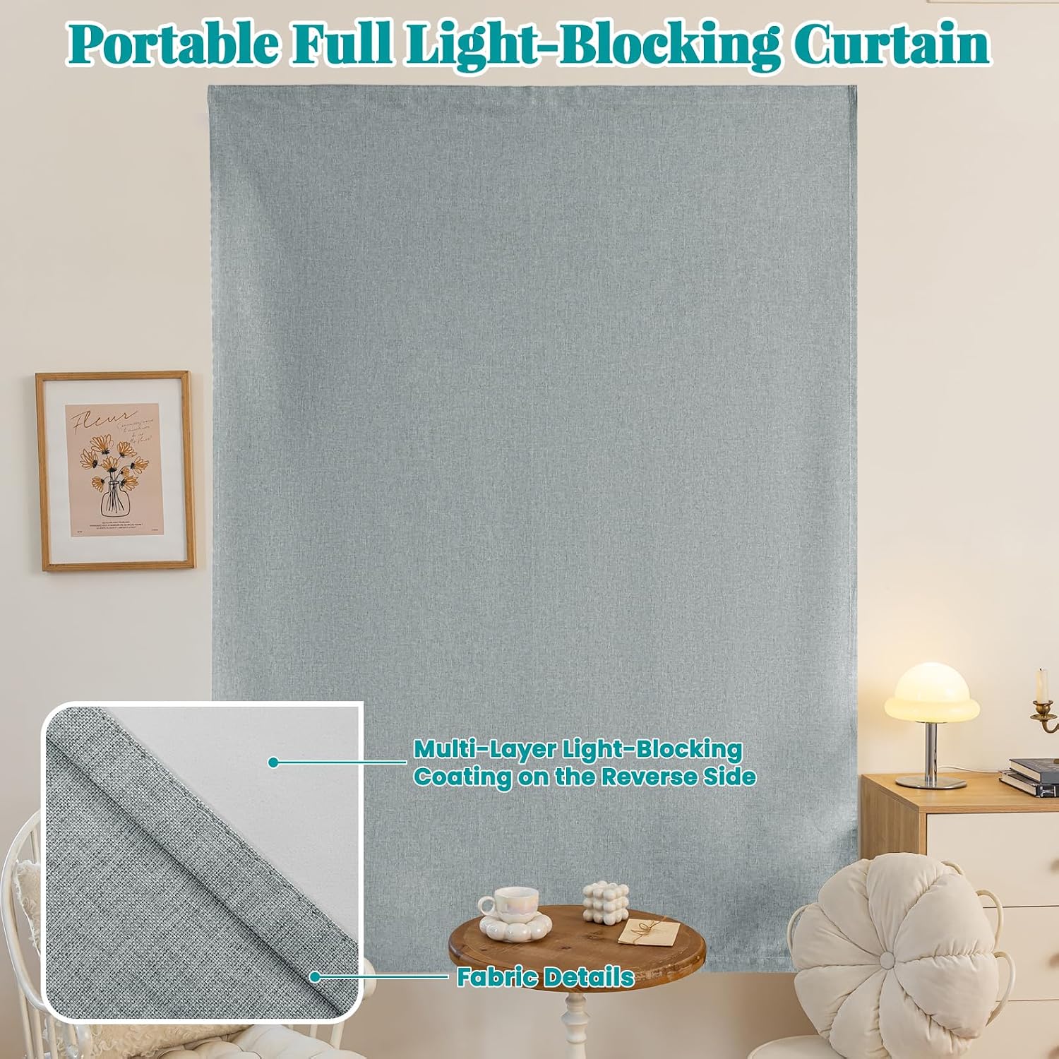 100% Blackout Adhesive Blackout Curtains- Self Stick Shades Window Blinds Curtains No Rod Needed Easy to Hang Curtain, Use for Bedroom…