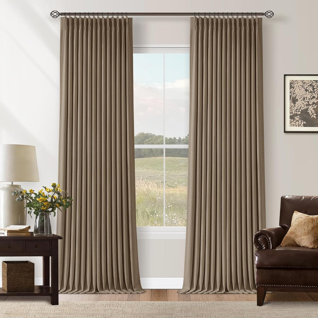 Twodrapes Latte Dual Layer Blackout 102 Inch Length Curtains 2 Panels Pinch Pleated for Sliding Glass Door Luxury Pinch Pleated Flax Linen…