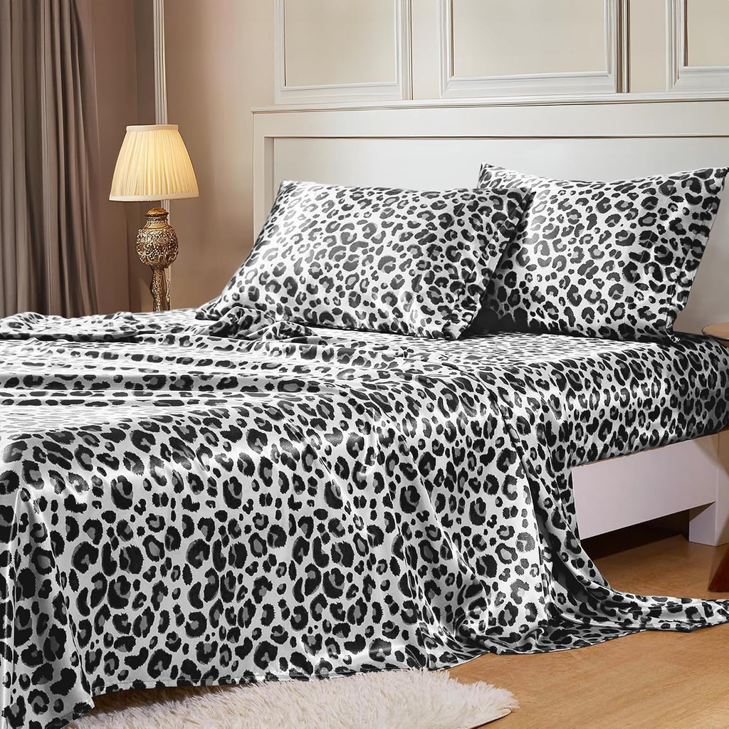 MR&HM Satin Sheets with Elastic Corner Straps, Full Size Sheets Set, 4 Pcs Silky Bedding Set with 15 Inches Deep Pocket for Mattress (…