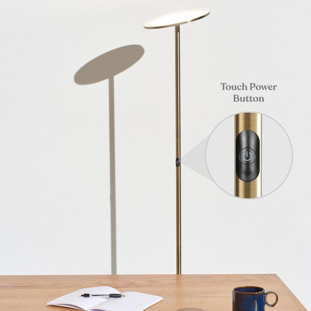 Brightech Sky LED Floor lamp, Torchiere Super Bright Floor Lamp for Living Room Decor & Office - Dimmable, Tall Standing Torch Lamp with Wa…