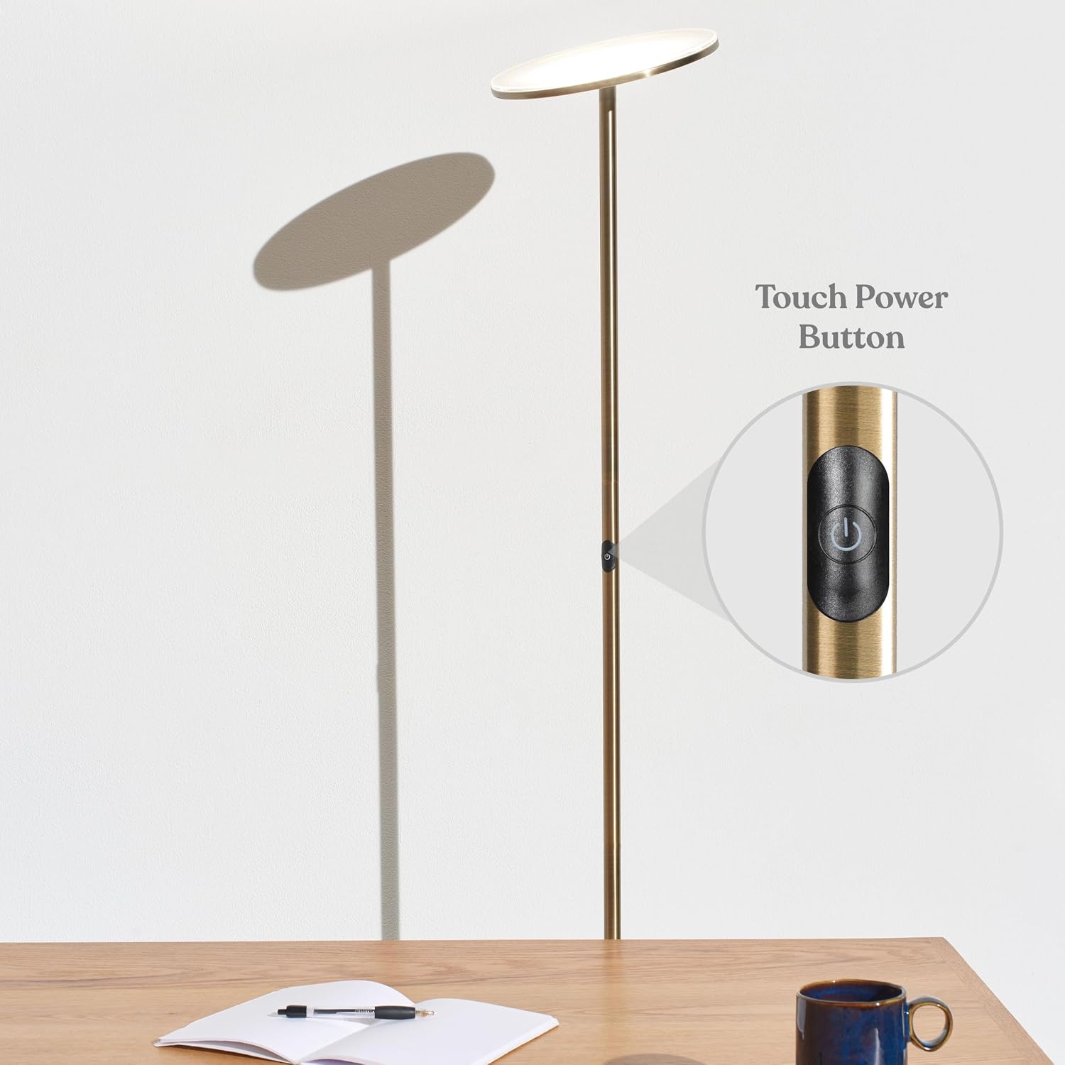 Brightech Sky LED Floor lamp, Torchiere Super Bright Floor Lamp for Living Room Decor & Office - Dimmable, Tall Standing Torch Lamp with Wa…