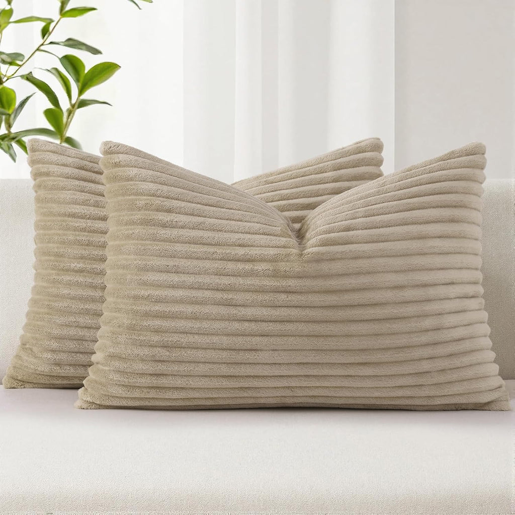 SimmoreHomeDecor Simmore Decorative Throw Pillow Covers 12x20 Set of 2, Soft Natural Plush Flannel Double-Sided Fluffy Lumbar Pillow Covers…