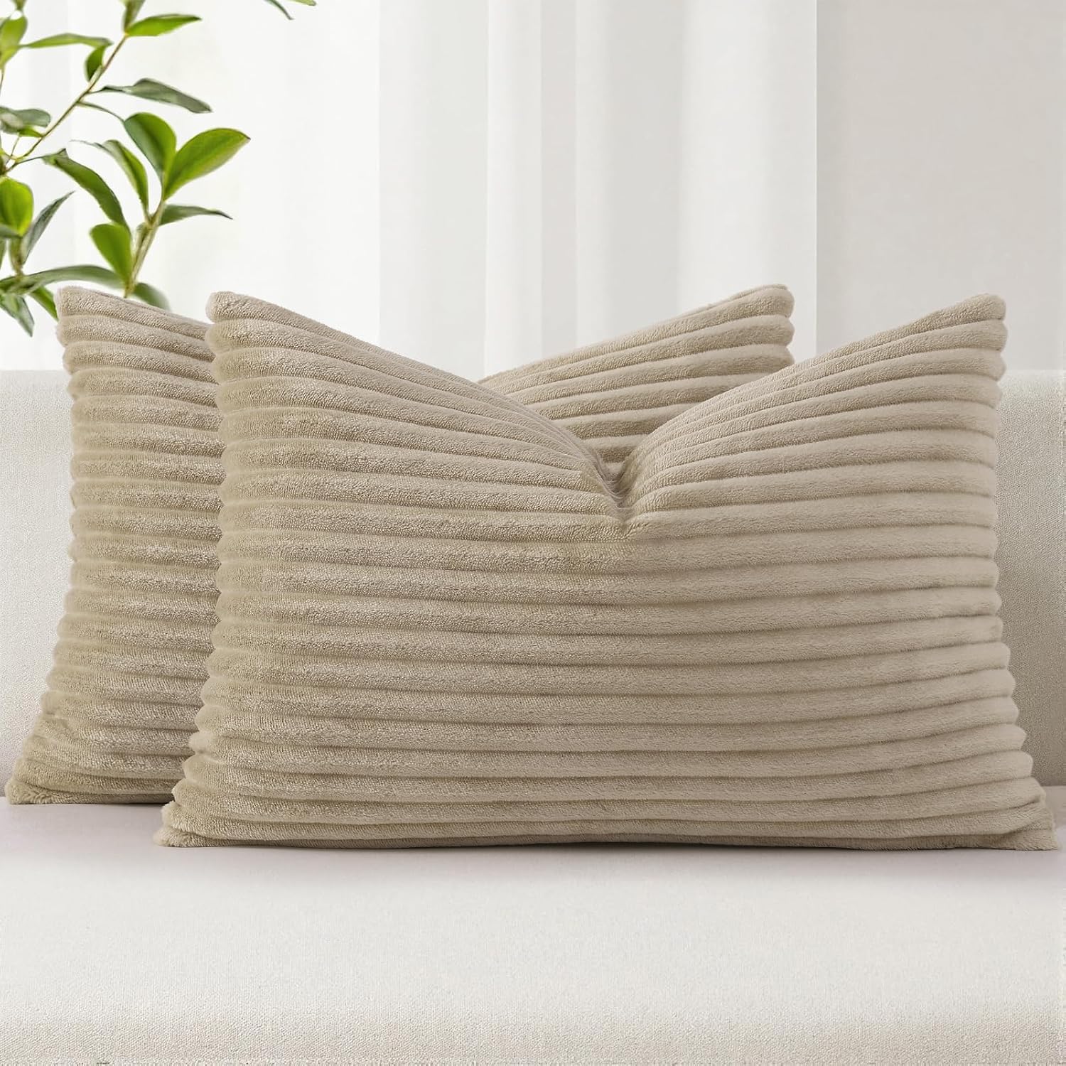 SimmoreHomeDecor Simmore Decorative Throw Pillow Covers 12x20 Set of 2, Soft Natural Plush Flannel Double-Sided Fluffy Lumbar Pillow Covers…