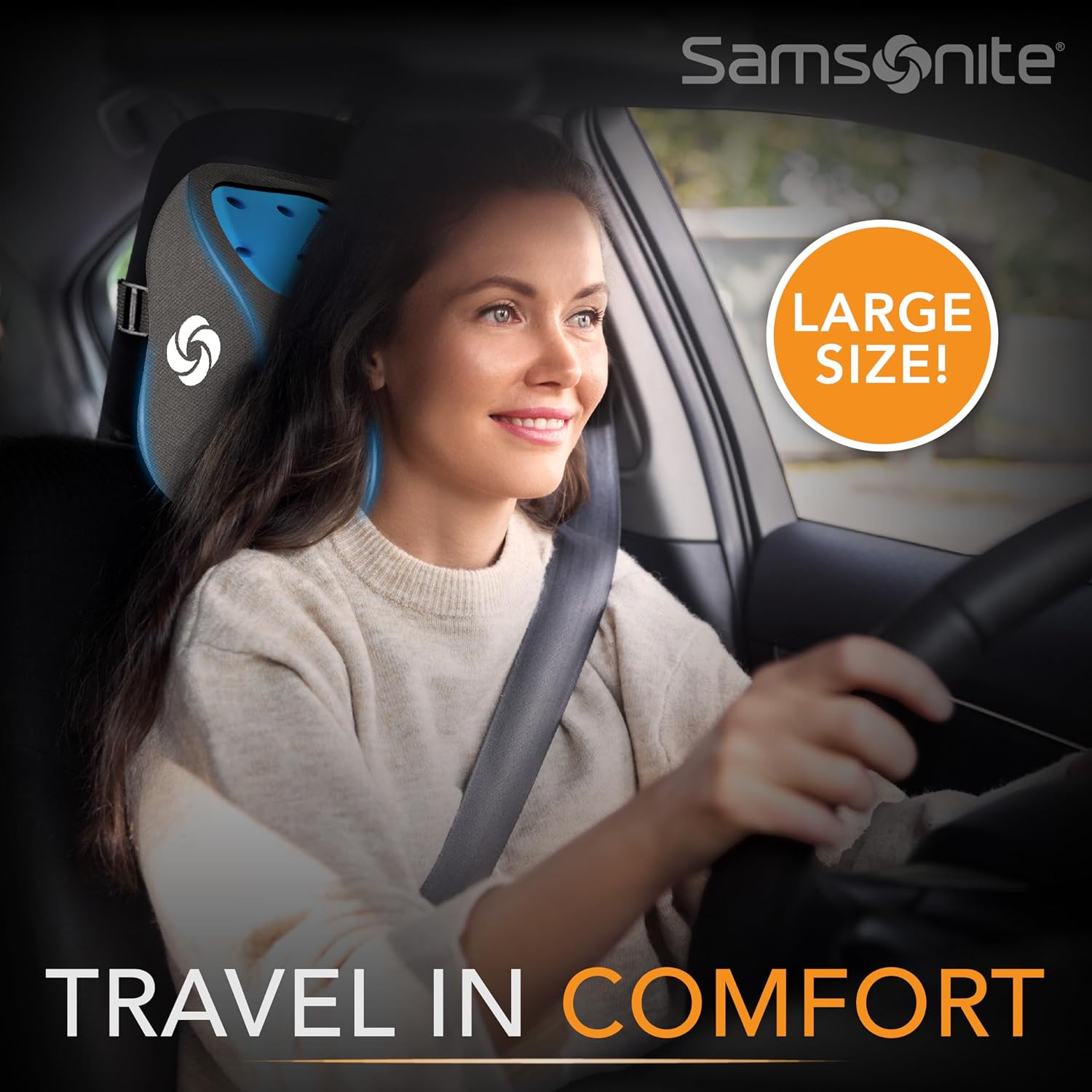 Samsonite Ergonomic Neck Pillow – Large Car Neck Pillow for Driving, Gel Memory Foam Cushion for Travel, Cooling Car Support Headrest for…