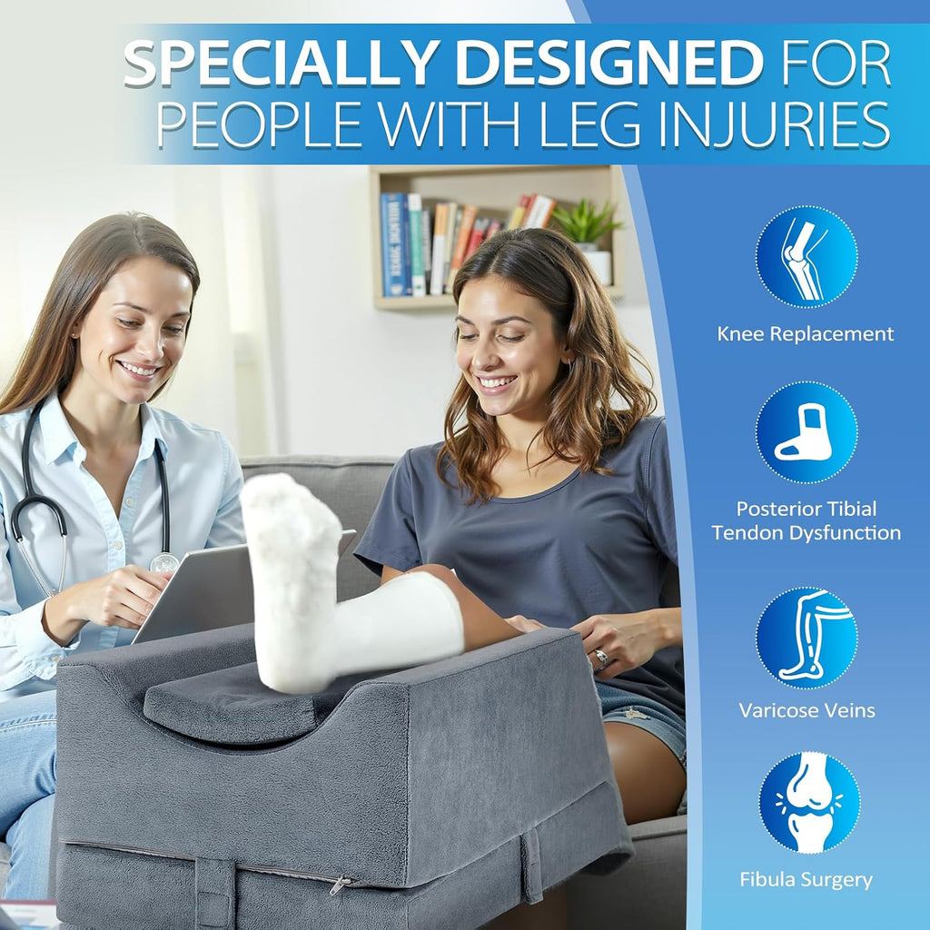 Wellsin 4-Height Adjustable Leg Elevation Pillows for After Surgery, Knee and Ankle Injuries, Memory Foam Leg Wedge Pillow with 3…